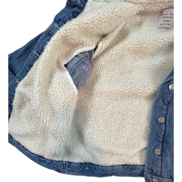 Love Tree Denim Sherpa-Lined Blue Jean Jacket Medium Boho Gorp Core Y2K Westen - Picture 4 of 10